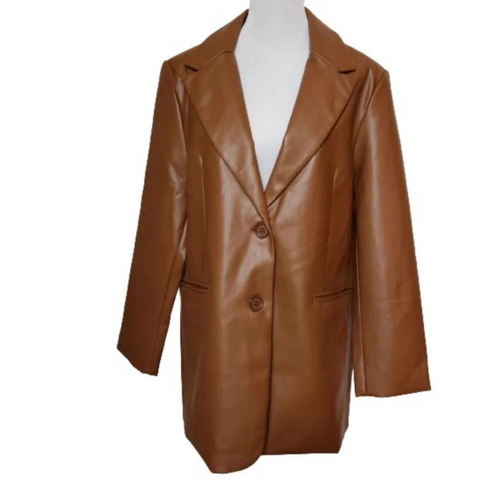 🆕️⬇️🎉HOST PICK🎉 Rebecca Minkoff Cognac Lambskin Leather Blazer - Picture 1 of 14